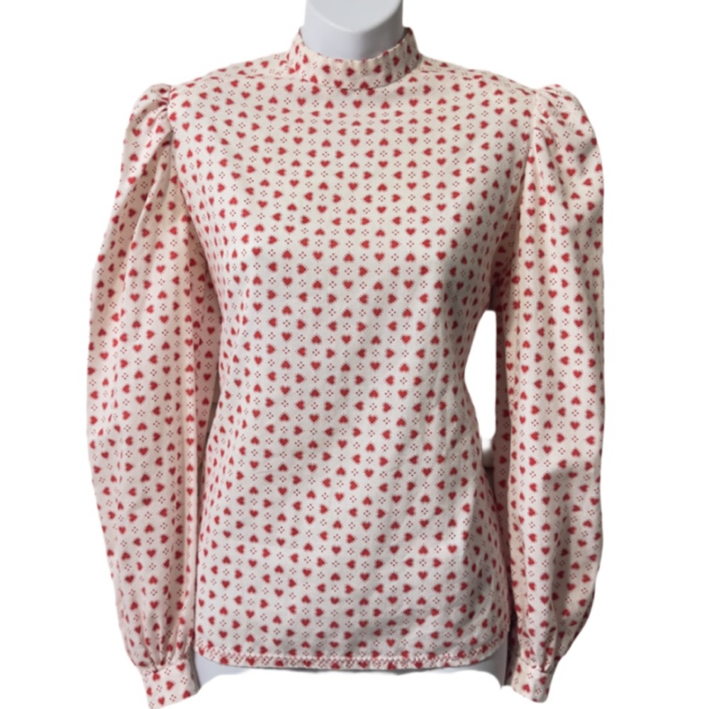 Vintage Homemade Heart Valentines Coquette Whimsey Puff Sleeve Blouse Shirt Top
